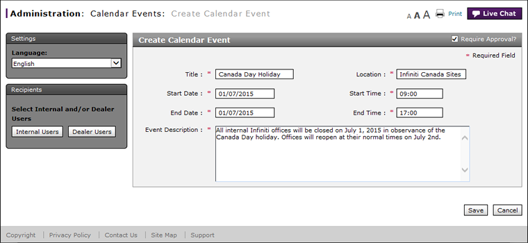 Create a calendar event page preview.